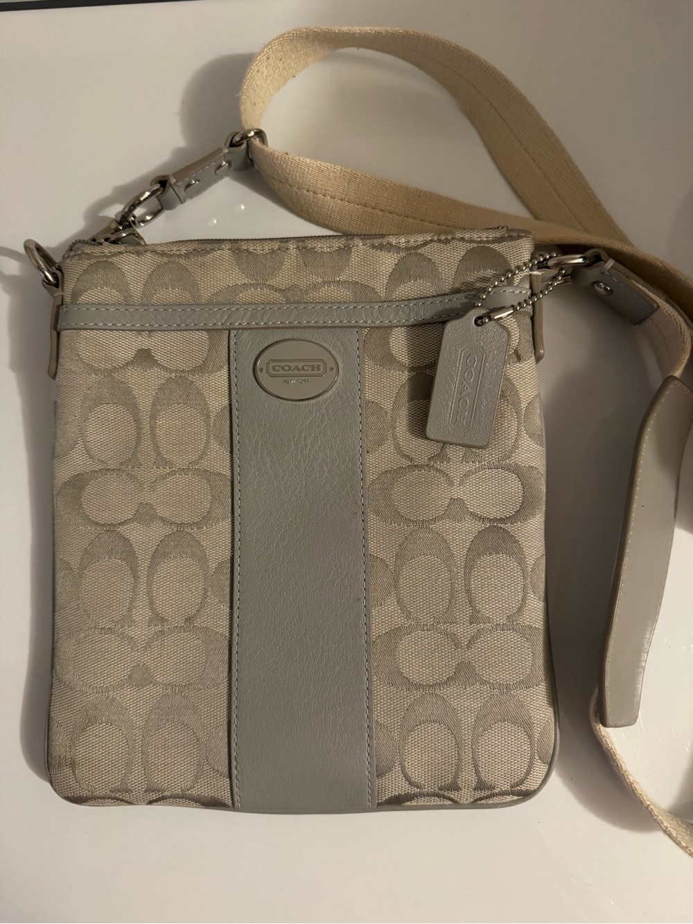 Coach Beige and Light Gray Signature Crossbody Bag